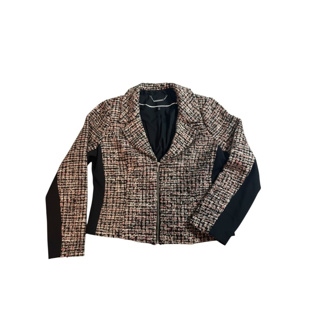 White House Black Market Blazer 16 Multi-Color Tweed Zip Front Contrast Panel
